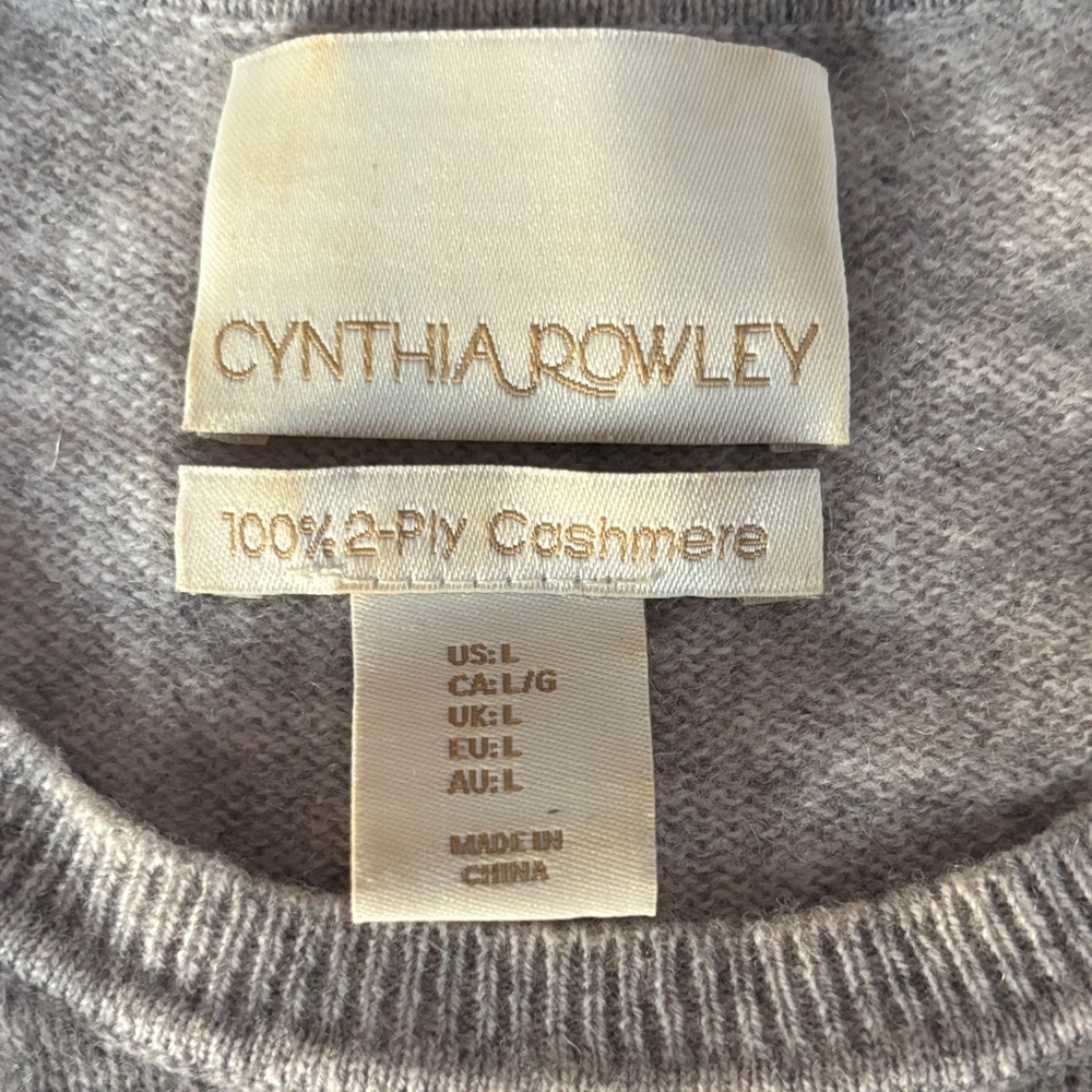 Cynthia Rowley Light Gray Black Polka Dot Sweater cashmere large crew neck Grey - Picture 8 of 9